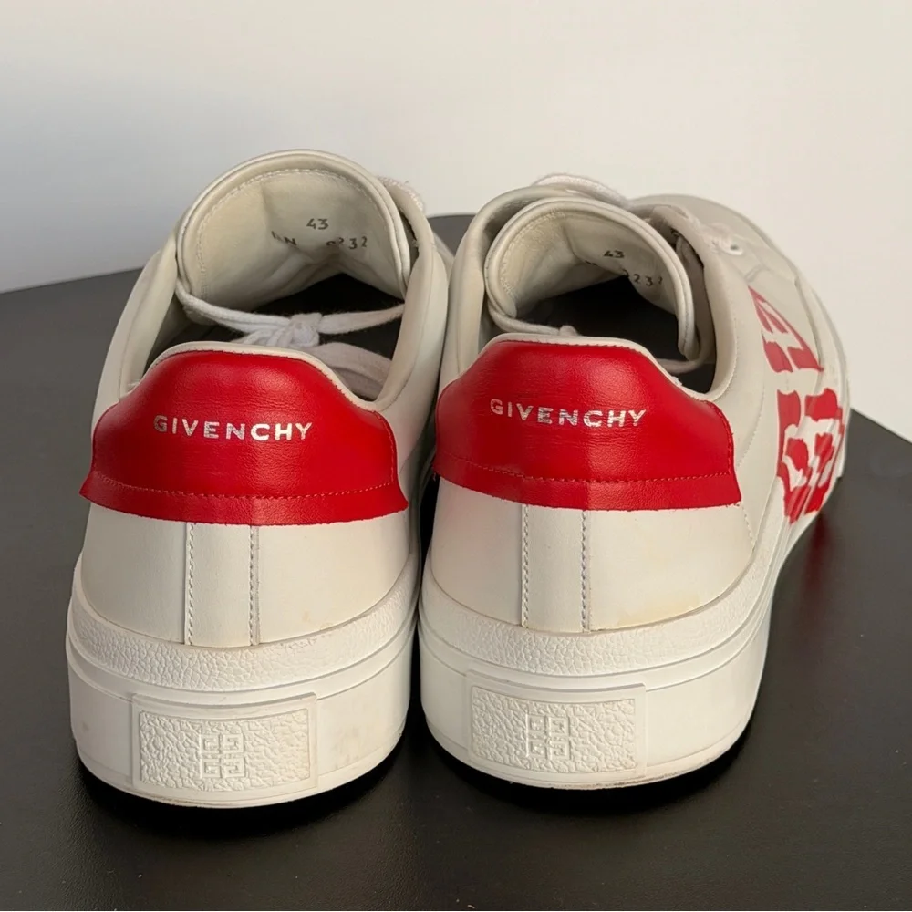 Givenchy Cream Leather Sneakers with Red Logo - Picture 4 of 7